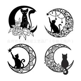 爆款黑猫和月亮木质挂件新品镂空创意木制工艺品挂牌挂艺创意礼品