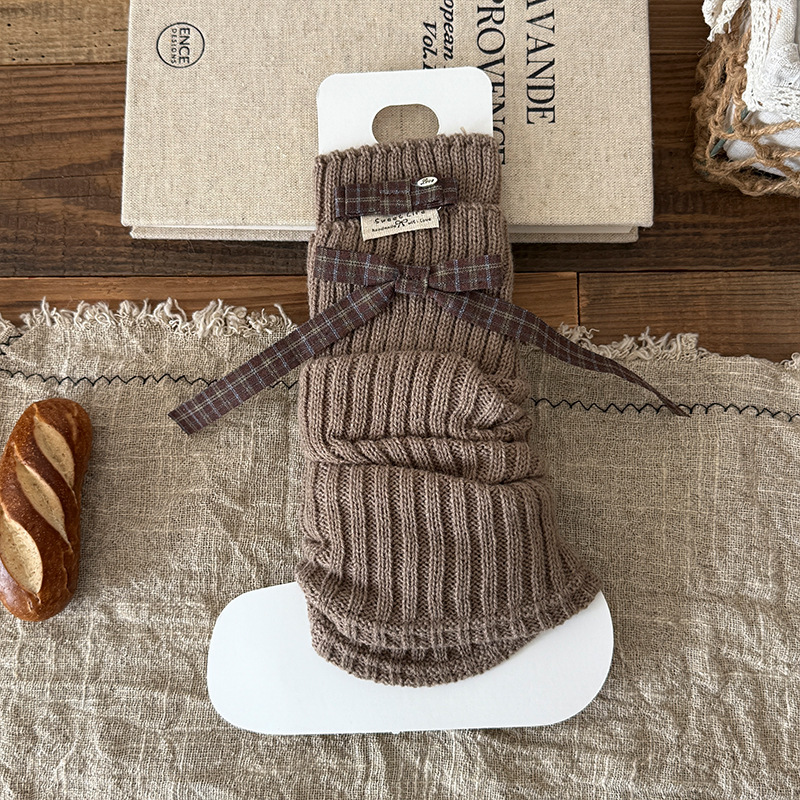 Leg Warmers Bootshang Cotton Spring And Autumn Bow AB Pile Socks Ballet Style Lolita Vertical Stripes Calf Socks_voghion.com