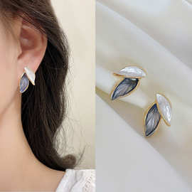 韩国S925银针简约ins风树叶耳环女个性简约设计感耳钉森系耳饰女