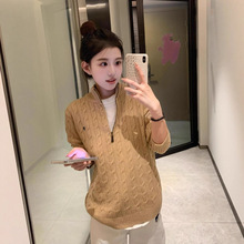 可扫码RL拉夫小马标针织衫女情侣立领刺绣半拉链毛衣男麻花秋冬