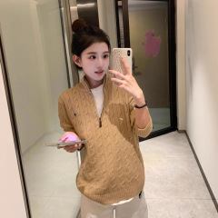 可扫码RL拉夫小马标针织衫女情侣立领刺绣半拉链毛衣男麻花秋冬