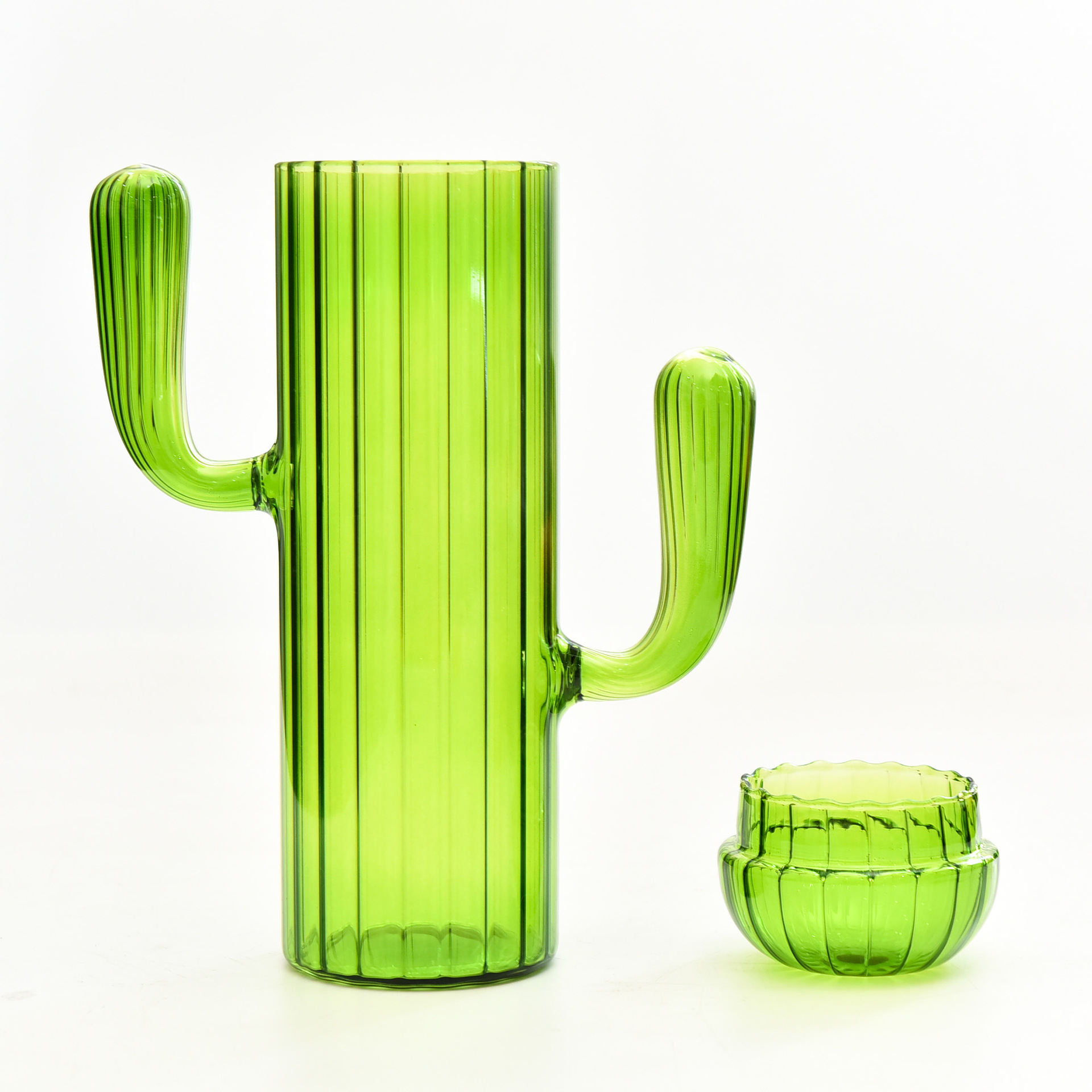 Frasco de té de vidrio a rayas Frasco de almacenamiento de vidrio de cactus verde Frasco de almacenamiento de caramelo de grano de café