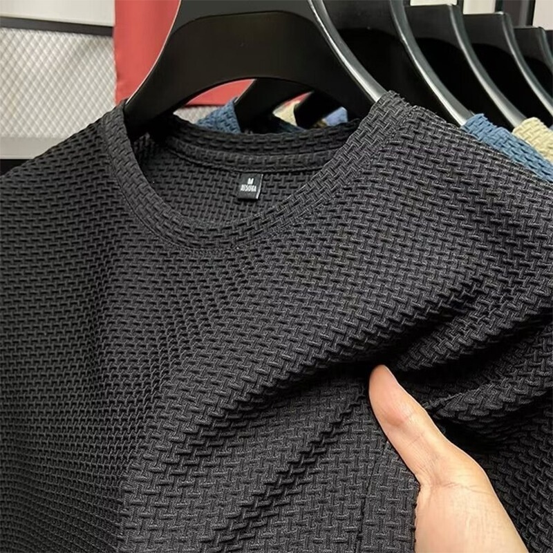 2026 Light Luxury Mesh Ice Silk Short-Sleeve T-Shirt for Men, Round Neck Base Shirt, Summer Solid Color Thin Lazy Style Half-Sleeve Clothing