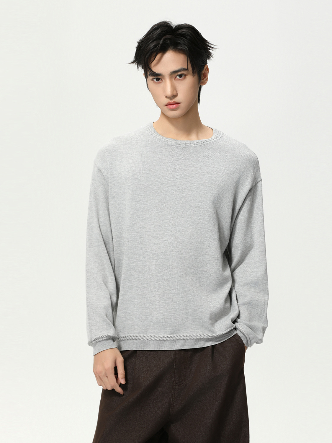 MTLCLOTHES Hombres| Coreano simple color sólido cuello redondo jersey de punto suelto suéter de moda casual