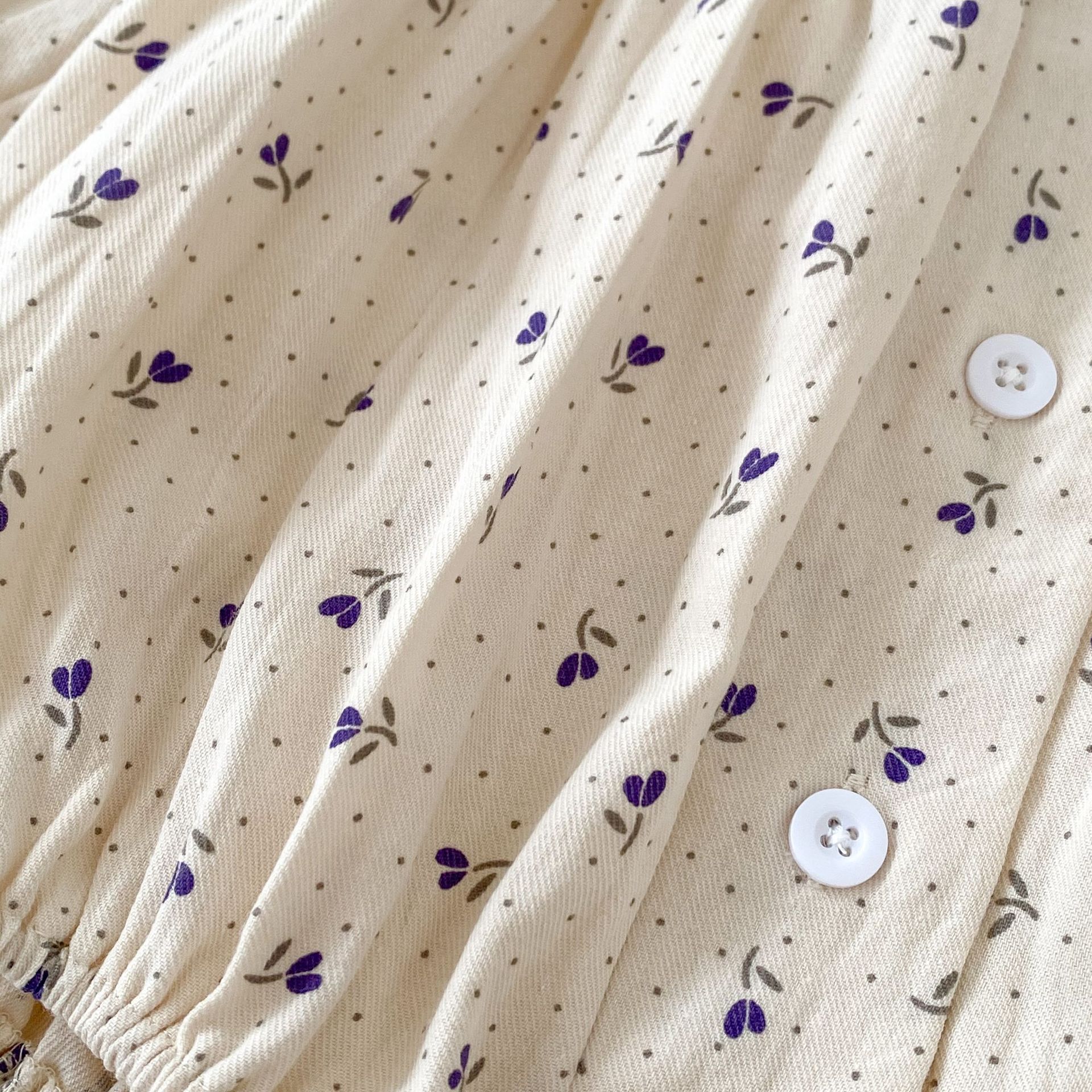 Cotton children's clothing 2024 autumn new item for infants and young girls, long sleeved khaki, wavelet dot flower_voghion.com