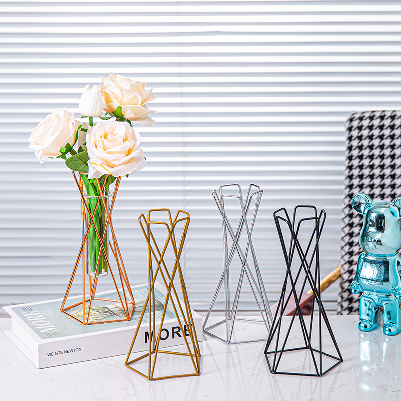 Ins Nordic-style light luxury dining table desk wrought iron hydroponic small glass vase metallic gold living room floral arrangement decorative piece