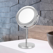 台式金屬化妝鏡LED雙面帶燈補光鏡家居用5倍10倍放大鏡裝電池燈鏡