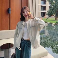 新品亚马逊欧美美式复古立领外套女春秋新款宽松百搭短款休闲夹克