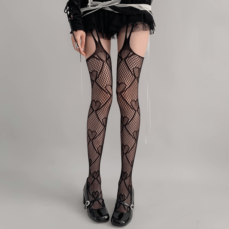 Love Fishnet Pantyhose Women's Summer Lace Thin Spice Girl Bottoming Sling Black Silk Stockings Sexy Punk Y2K Socks