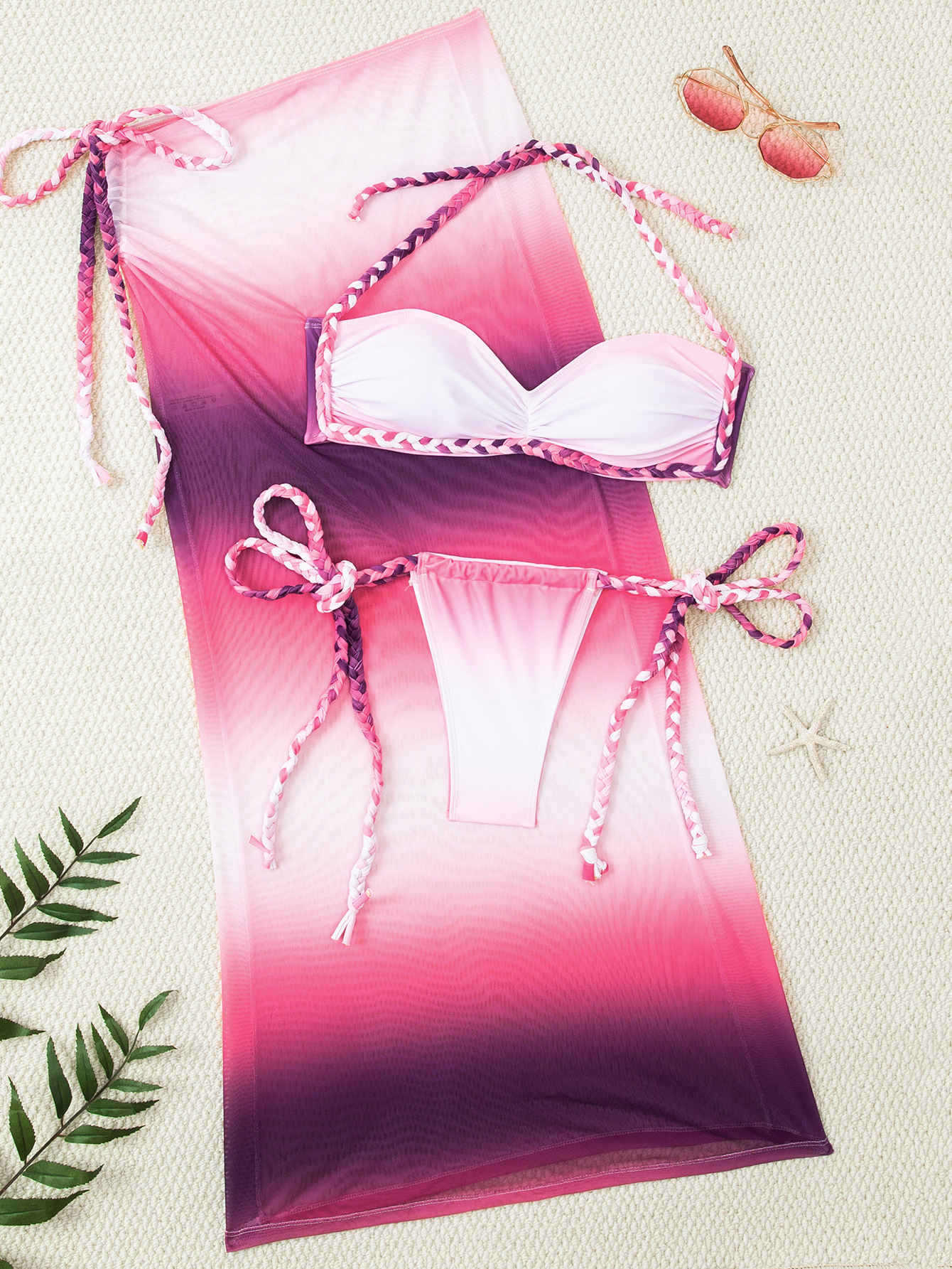 Dames 3-delige badpakset met kleurblokken, bikini, rok met hoge taille en touwdetails. Sexy en stijlvolle badkleding voor strand en zwembad._voghion.com