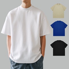 250g双紗新疆純綿ワイドタイプ水洗い日系メンズ半袖tシャツ小丸襟夏ファッションカップル服