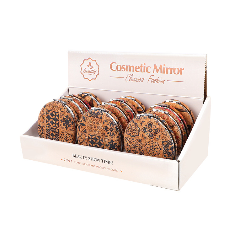 Fuente del fabricante Cuero de grano de madera personalizado estilo bohemio Espejo de doble cara de estilo Xinjiang Espejo plegable Espejo de pan