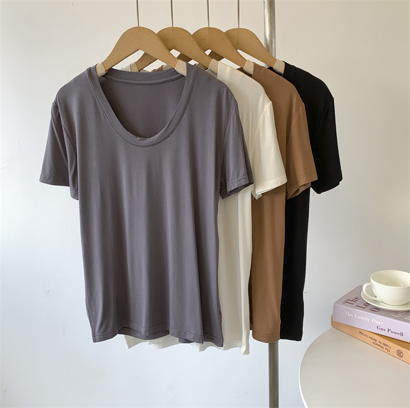 Modal Cotton Pure Color U-Neck T-Shirt for Women 2024 Summer Thin Draped Loose Practice Clothes Modern Dance Tops for Women