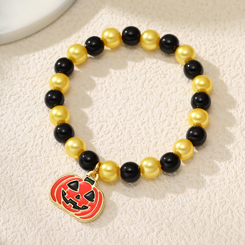 Yunjin nuevo europeo y americano transfronterizo Venta caliente Halloween hecho a mano pulsera de cuentas calabaza fantasma Festival naranja pulsera al por mayor