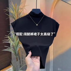 黒の痩身半袖ハーフタートルネック Tシャツ 2025 春夏新作ハイエンド痩身トップス女性用