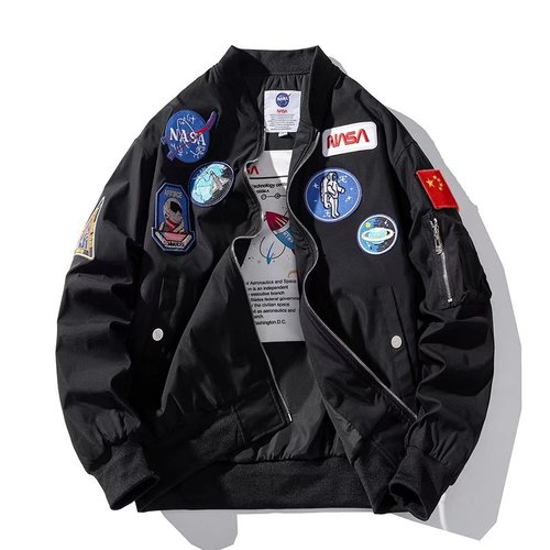 NASA x Spring Collab Lightweight Pilot Jacket, Unisex Couple's Relaxed Baseball Style Fashion Outerwear