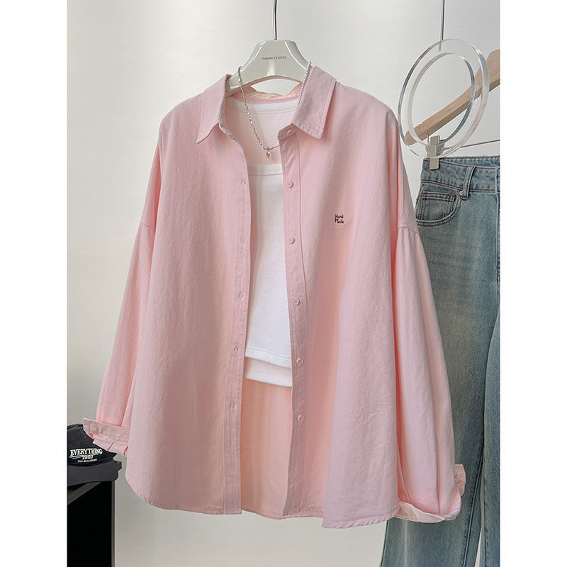 Candy-Colored Shirt for Women 2026 Spring and Autumn New Korean Style Embroidered Loose Mid-Length Slimming Long-Sleeved Shirt for Women
