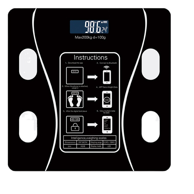 Báscula inteligente con Bluetooth y carga USB, mide peso y grasa corporal con aplicación móvil
