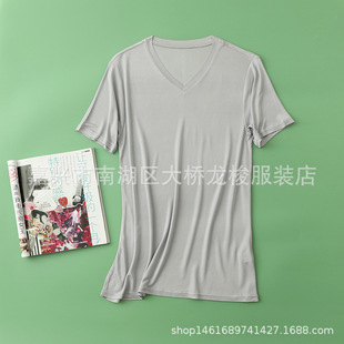 High-grade Silk Knitted Men's Loose V-neck Mulberry Silk Short-sleeved T-shirt Simple Solid Color Middle-aged and Elderly Thin Summer