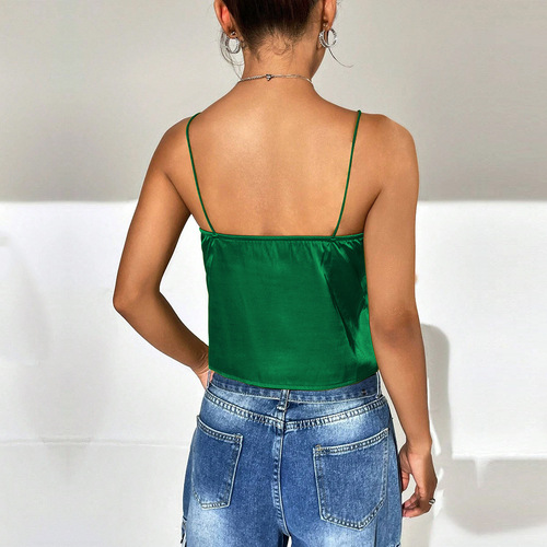 Foreign trade cross-border European and American clothing sexy v-neck short satin satin solid color temperament camisole top