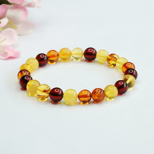 Xinyu Natural Amber Duobao Bracelet Blood Pot Flower Pot Beeswax Round Bead Bracelet Factory HP3082605