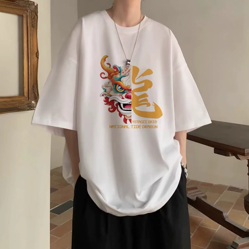 Футболка с короткими рукавами с принтом дракона в стиле Гонконга