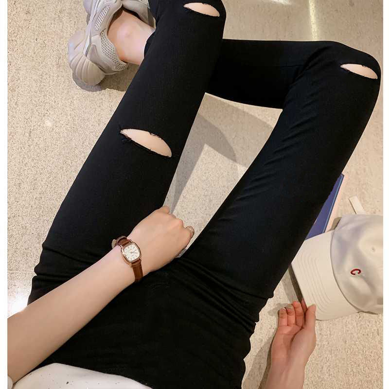 孕妇裤子女夏季薄款春秋冬外穿破洞小脚九分牛仔打底休闲长裤潮妈