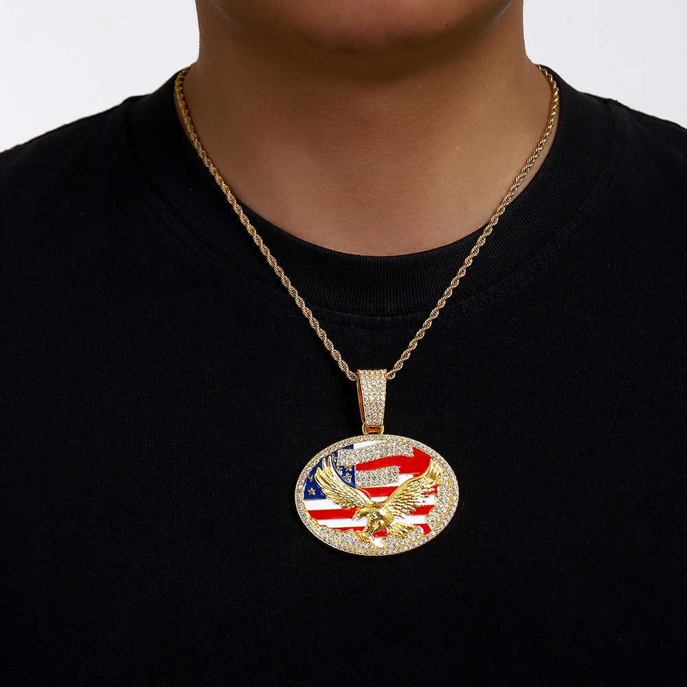 Europa y Estados Unidos de los Estados Unidos de la Independencia de los Estados Unidos aleación colgante de cadena cubana, colgante de bandera de Estados Unidos, colgante de joyería de águila para hombres