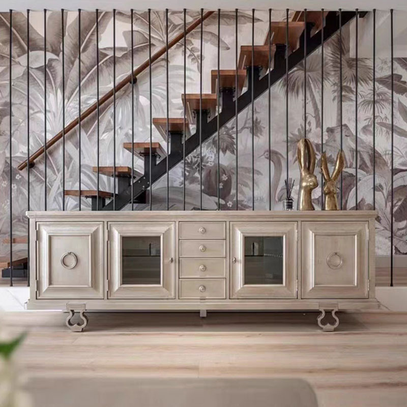 美克art实木电视柜美家客厅莫里印象复古高款带抽屉装饰别墅地柜