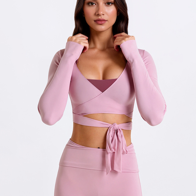Foreign Trade Outdoor Sports Fitness High-Elastic Breathable Long-Sleeved Running Street Wear Sun Protection Skin-Friendly Slim Yoga Top