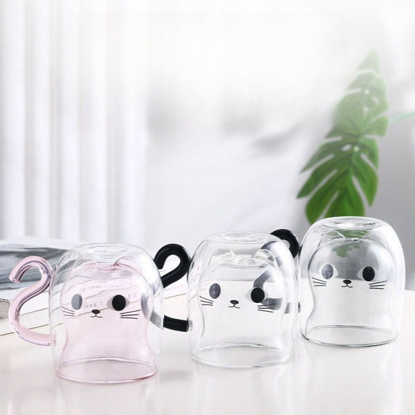 Kitten double-layer glass cup high temperature resistant milk cup…