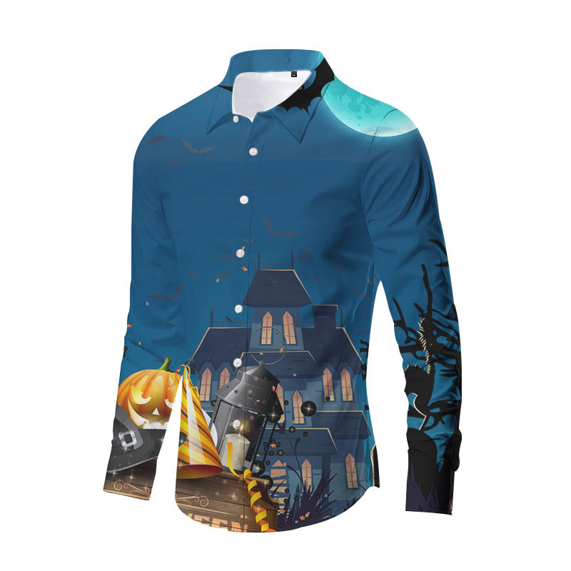 Europa y América nueva transfronteriza más TAMAÑO DE Halloween impreso de horror de los hombres delgados de moda impreso camisa de manga larga top