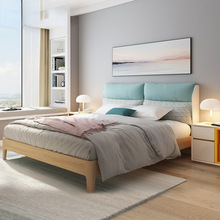 簡約軟靠包大床雙人板式實木床床墊組合家具儲物床高箱63