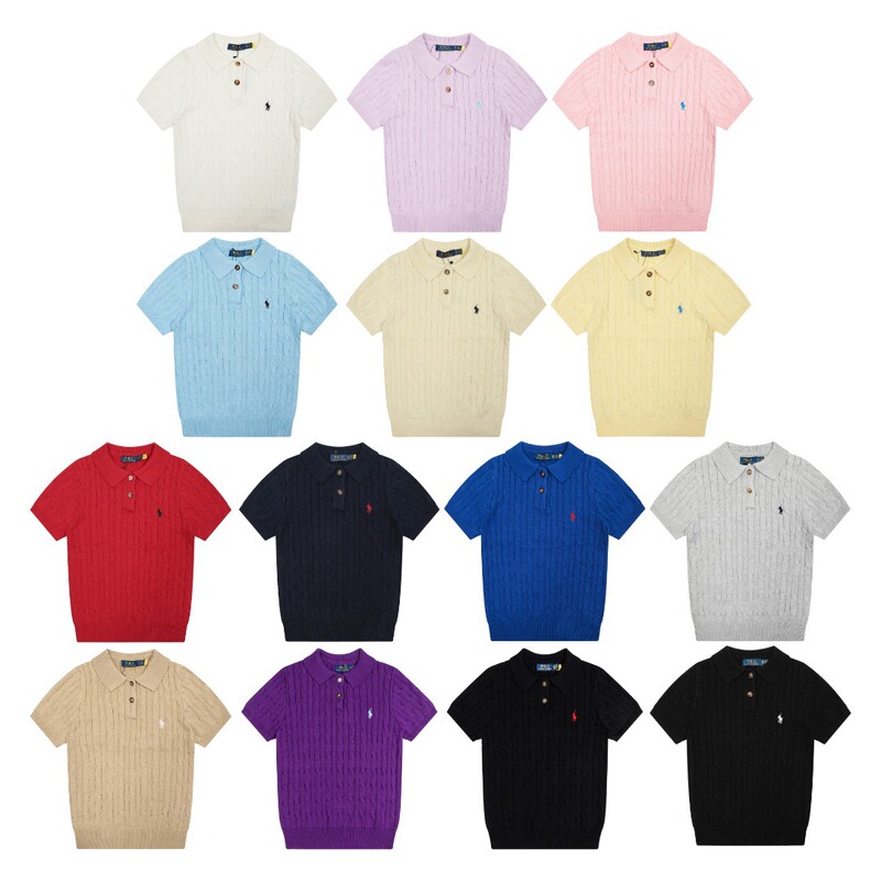 Rl Ralph Lauren Logo Summer New Knit Cable Knit Polo Shirt Short-Sleeve T-Shirt Slim Fit Casual Top Rl Ralph Lauren Logo Summer New Knit Cable Knit Polo Shirt Short-Sleeve T-Shirt Slim Fit Casual Top