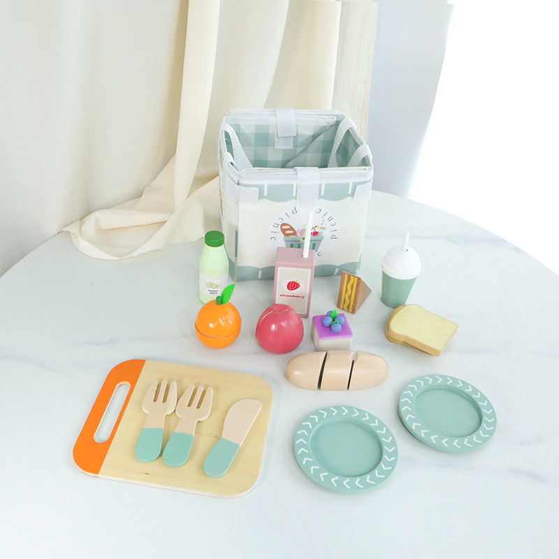 Juego de picnic interactivo entre padres e hijos de simulación de casa de madera para niños, juego de postres, pastel de donas, decoración de bocadillos de cocina