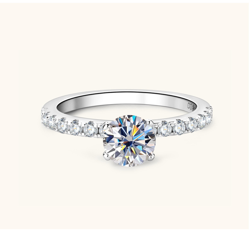 Round Pattern Women's Gender 925 Sterling Silver Moissanite Round Rings