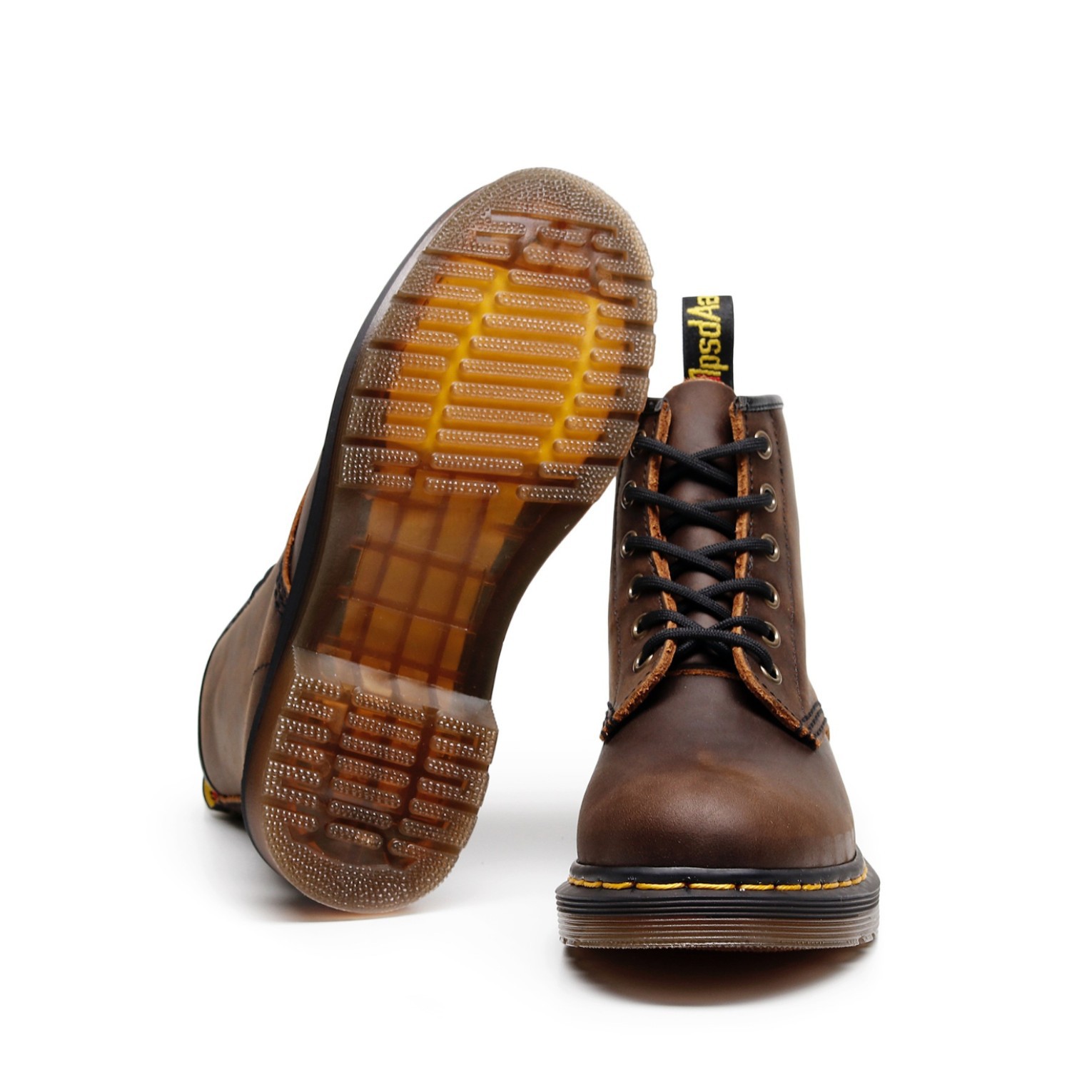 6-Hole Martin Boots for Men and Women, Genuine Leather, Crazy Horse Leather, Retro Distressed Large-Toe High-Top Work Shoes, British Short Boots, Trendy