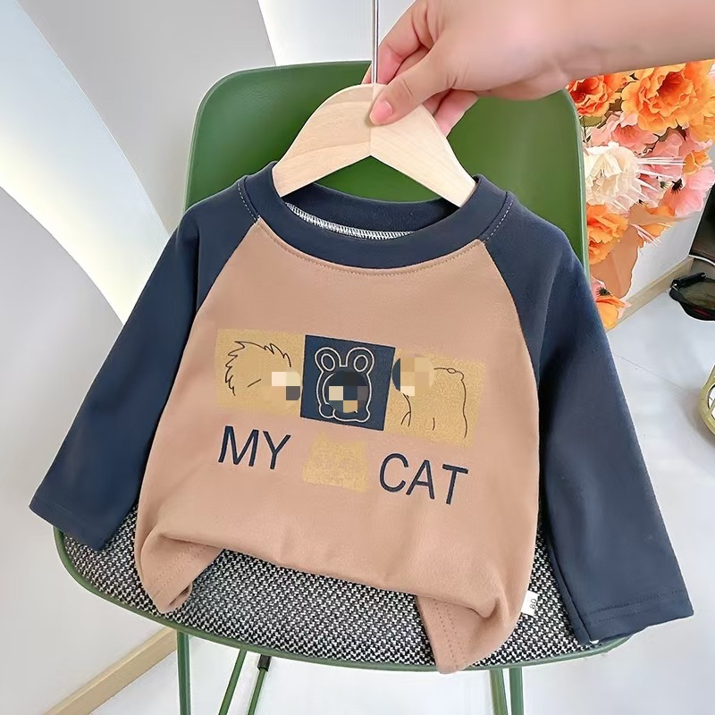 Camiseta de base para niños, chaqueta de otoño de manga larga, chaqueta de terciopelo caliente para niños de mediana edad, primavera, otoño, invierno, suéter, ropa infantil
