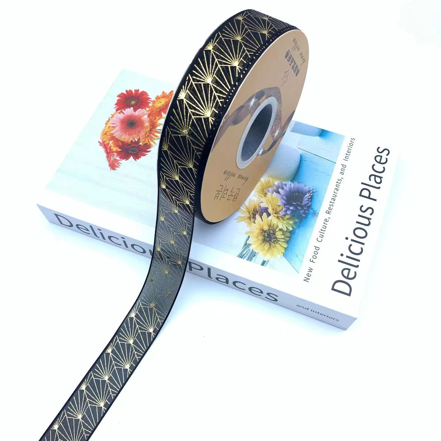 2,5 CM bandeja de barra de cinta de dorado transparente hecho a mano accesorios de bricolaje cinta de color oscuro caja de regalo de flores lote de embalaje