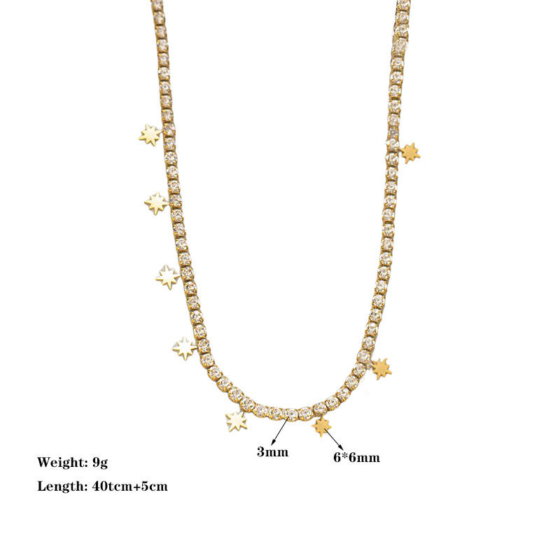 Acier Inoxydable 304 Plaqué Or 18K Vêtement De Rue Placage Incruster Star Strass Artificiels Collier display picture 1