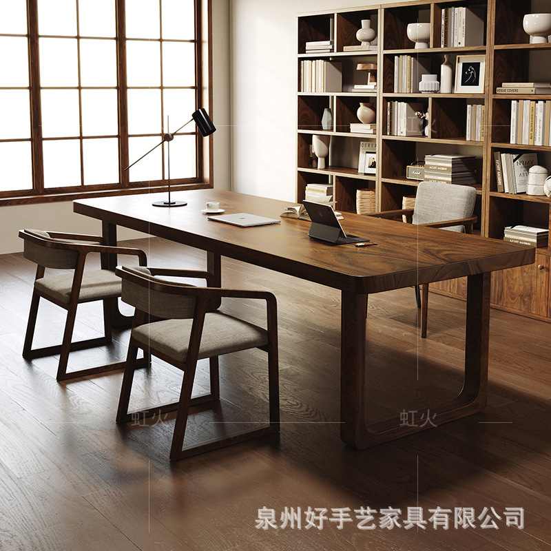 南美胡桃木中式实木书桌客厅家用书房工作台办公书画学习桌大长桌|undefined