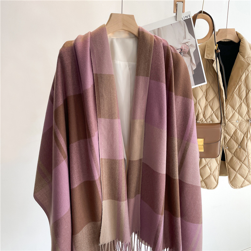 Tassel Design Casual, Simple Style Style Korean Style Plaid Scarf Women's Autumn And Winter Warm Shawl Men's Scarf Long Tassel Wild Couple Scarf Imitation Cashmere