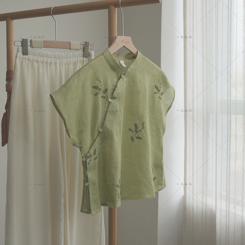 5059 "Flower Xiangrong" Original New Chinoiserie 100-Count Ramie Cardigan Unique and Beautiful Embroidered Top