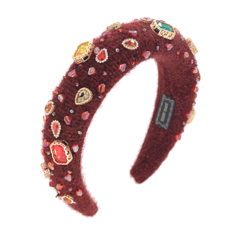 Baroque Wool Gemstone Glass Headband display picture 4