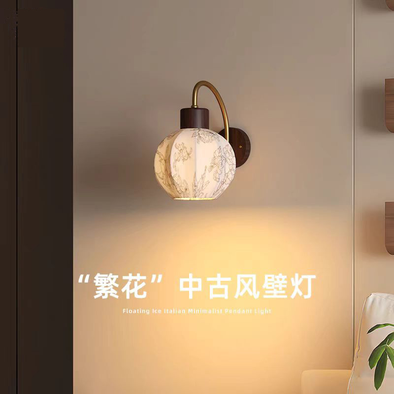 According to the flowers and ancient style bedroom bedside wall lamp retro artistic atmosphere living room background wall lamp creative stair lamp