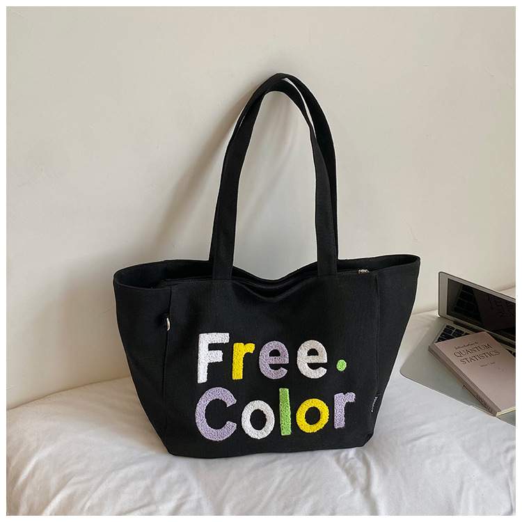 letras de color coreanas bordadas bolsas de lienzo de estilo estilo simple moda versátil bolsas de hombro para estudiantes