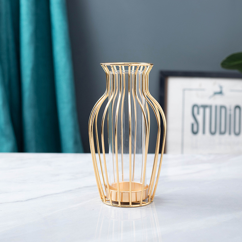 Jarrón de Vidrio de Arte en Hierro Creativo, Superventas Transfronterizo, para Mesa de Comedor y Sala de Estar, Flores Secas e Hidroponía, Decoración Moderna para el Hogar