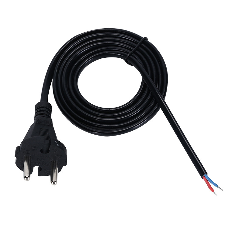 EU-standard Russian-Netherlands AC power cord, EU-style extension cable for power tools, with a two-pin round-head bare-tinned tip.