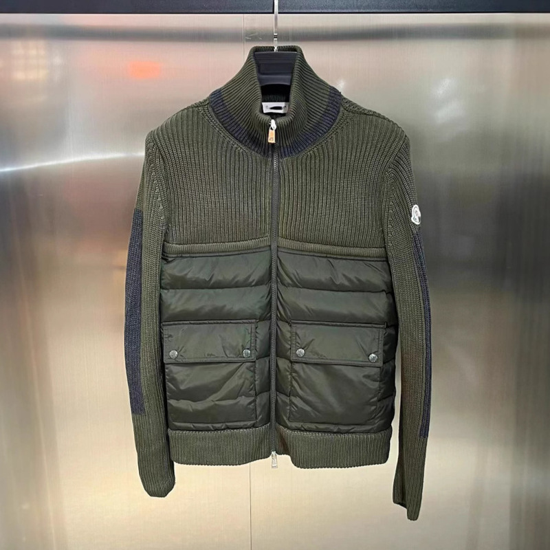 高版本蒙家大口袋羽绒服FW24纯色衔接拉链夹克针织白鸭绒羽绒外套|undefined