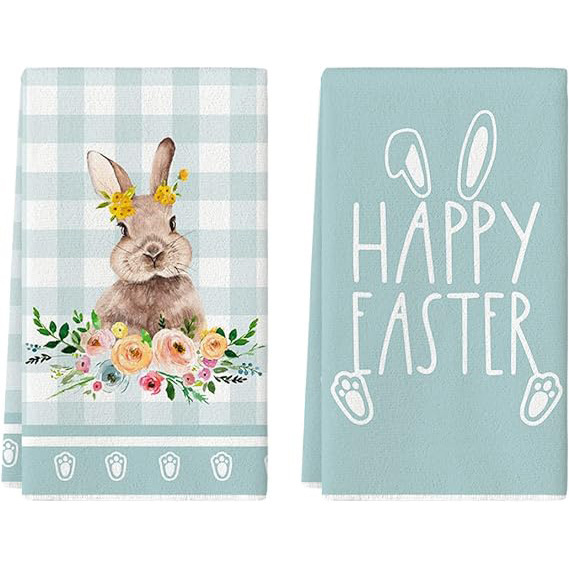 Blue Buffalo Plaid Rabbit Easter kitchen towel dish towel spring summer holiday decoration hand towel Blue Buffalo Plaid Rabbit Easter kitchen towel dish towel spring summer holiday decoration hand towel
